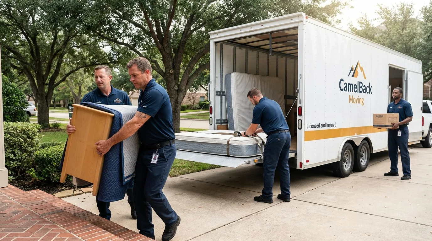 Crew loading residential truck for cross-state move from Huntington, IN