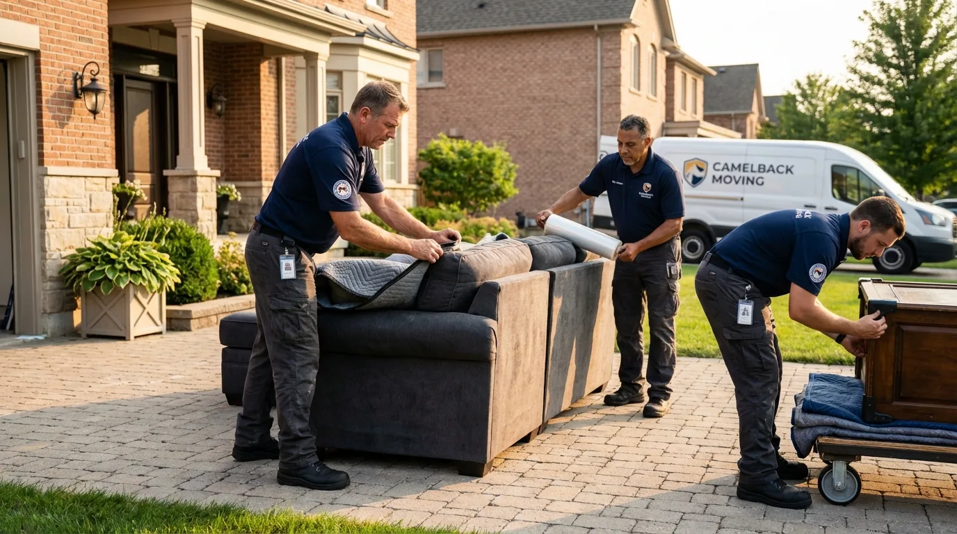 Large estate moving crew wrapping furniture in Huntington, IN