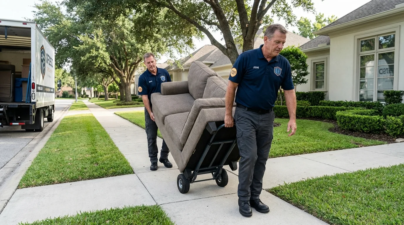 Local residential moving crew loading furniture in Huntington, IN