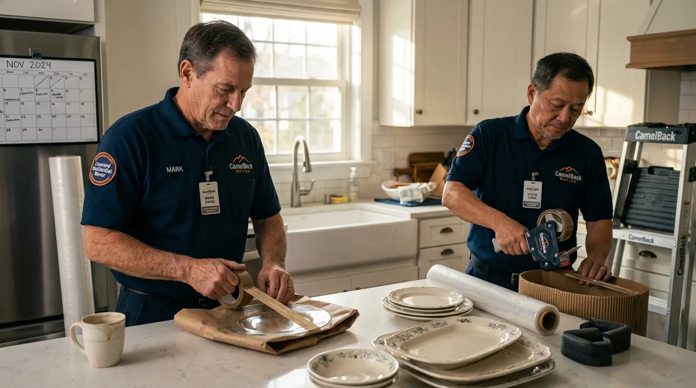 Professional crew packing kitchen dishware in Huntington, IN